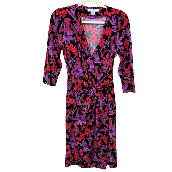 TOMMY BAHAMA Clara Faux Wrap Dress Size S Joyful Jewel Floral Slinky Knit EUC - Picture 1 of 11
